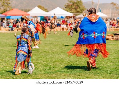 Powwow.  Native Americans dressed in full regalia. Details of regalia close up.  Chumash Day Powwow and Intertribal Gathering. - Shutterstock ID 2145743829