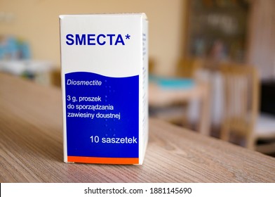 POZ, POLAND - Nov 04, 2015: Smecta Medicine In A Box On A Wooden Table