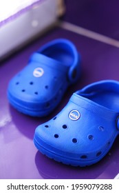 POZN, POLAND - Dec 20, 2015: POZNANPair Of Blue Plastic Aqua Shoes