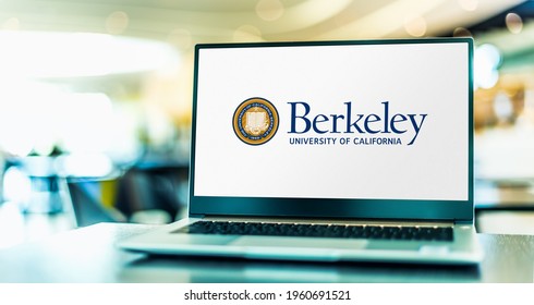 POZNAN, POL - APR 20, 2021: Laptop computer displaying logo of The University of California, Berkeley, a public, land-grant research university in Berkeley, California