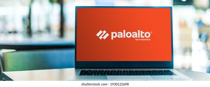 POZNAN, POL - FEB 6, 2021: Laptop computer displaying logo of Palo Alto Networks, an American multinational cybersecurity company with headquarters in Santa Clara, California