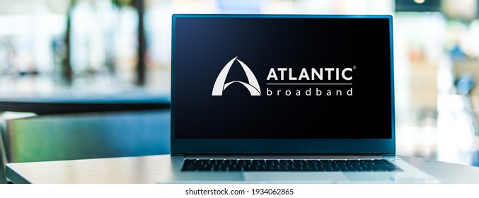 POZNAN, POL - FEB 6, 2021: Laptop Computer Displaying Logo Of Atlantic Broadband,  The 8th Largest Cable Operator In The United States