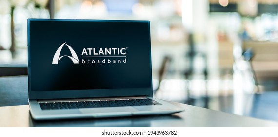 POZNAN, POL - FEB 6, 2021: Laptop Computer Displaying Logo Of Atlantic Broadband,  The 8th Largest Cable Operator In The United States