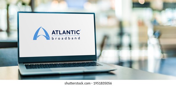 POZNAN, POL - FEB 6, 2021: Laptop Computer Displaying Logo Of Atlantic Broadband,  The 8th Largest Cable Operator In The United States