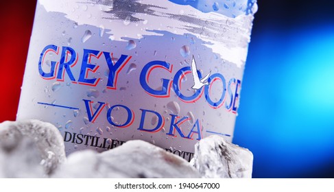 POZNAN, POL - JAN 28, 2021: Bottle Of Grey Goose, A Brand Of French Vodka Created In The 1990s By Sidney Frank, Now Owned By Bacardi