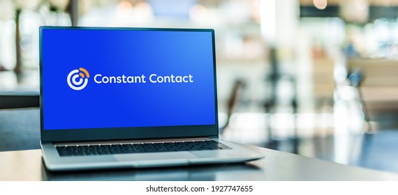 POZNAN, POL - JAN 6, 2021: Laptop computer displaying logo of Constant Contact,  an online marketing company, headquartered in Waltham, Massachusetts