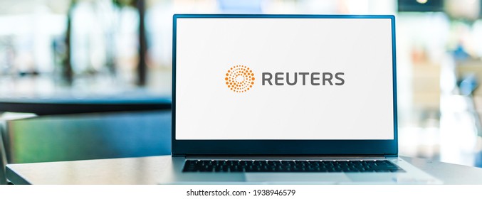 POZNAN, POL - JAN 6, 2021: Laptop computer displaying logo of Reuters, an international news organization owned by Thomson Reuters