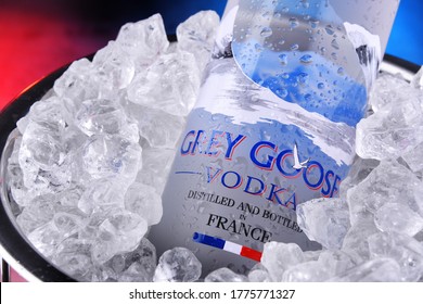 POZNAN, POL - JUL 1, 2020: Bottle Of Grey Goose, A Brand Of French Vodka Created In The 1990s By Sidney Frank, Now Owned By Bacardi