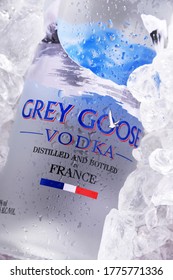 POZNAN, POL - JUL 1, 2020: Bottle Of Grey Goose, A Brand Of French Vodka Created In The 1990s By Sidney Frank, Now Owned By Bacardi