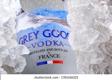 POZNAN, POL - JUL 1, 2020: Bottle Of Grey Goose, A Brand Of French Vodka Created In The 1990s By Sidney Frank, Now Owned By Bacardi