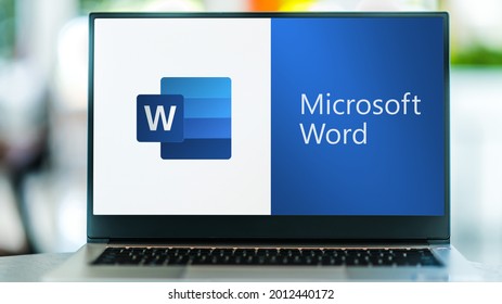 POZNAN, POL - JUL 3, 2021: Laptop Computer Displaying Logo Of Microsoft Word, A Word Processor Developed By Microsoft