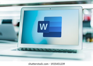 POZNAN, POL - JUN 16, 2020: Laptop computer displaying logo of Microsoft Word, a word processor developed by Microsoft
