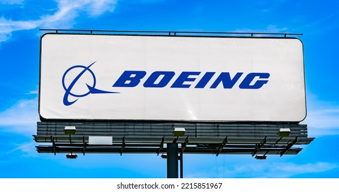 POZNAN, POL - JUN 28, 2022: Advertisement Billboard Displaying Logo Of The Boeing Company, An American Multinational Aerospace Corporation