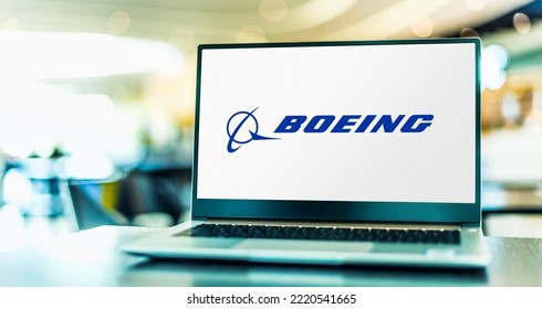 POZNAN, POL - JUN 28, 2022: Laptop Computer Displaying Logo Of The Boeing Company, An American Multinational Aerospace Corporation