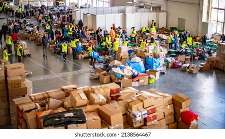 POZNAN, POL - MAR 12, 2022: Humanitarian Aid For Ukraine Organized By Civil Society In Poland After Russian Invasion On Ukraine In 2022