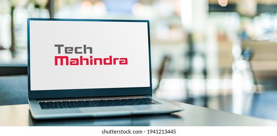 POZNAN, POL - MAR 15, 2021: Laptop Computer Displaying Logo Of Tech Mahindra, An Indian Multinational Technology Company, Providing IT And Business Process Outsourcing (BPO) Services