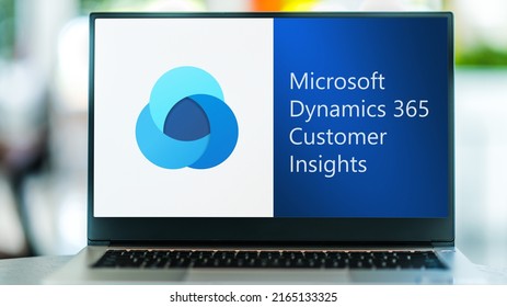 POZNAN, POL - MAY 24, 2022: Laptop computer displaying logo of Microsoft Dynamics 365 Customer Insights