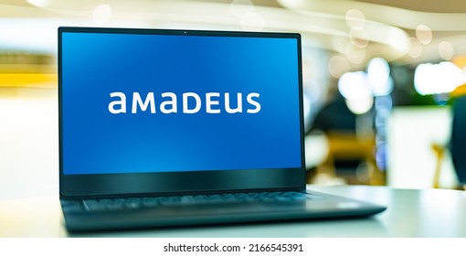 POZNAN, POL - MAY 4, 2022: Laptop Computer Displaying Logo Of Amadeus IT Group, A Major Spanish IT Provider For The Global Travel And Tourism Industry. 