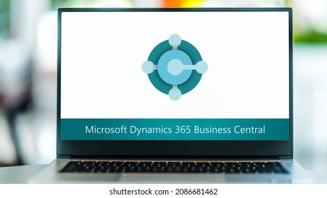 POZNAN, POL - NOV 20, 2021: Laptop computer displaying logo of Microsoft Dynamics 365 Business Central, an enterprise resource planning (ERP) system from Microsoft