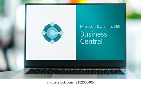 POZNAN, POL - NOV 20, 2021: Laptop Computer Displaying Logo Of Microsoft Dynamics 365 Business Central, An Enterprise Resource Planning (ERP) System From Microsoft