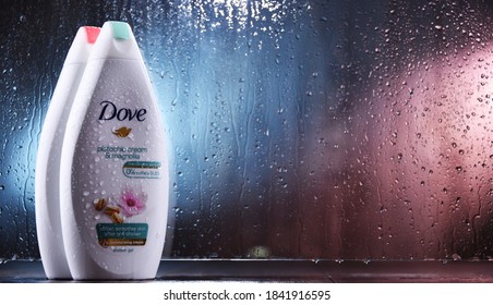 POZNAN, POL - OCT 23, 2020: Container Of Dove Product, A Personal Care Brand, Owned By Unilever And Sold In More Than 80 Countries