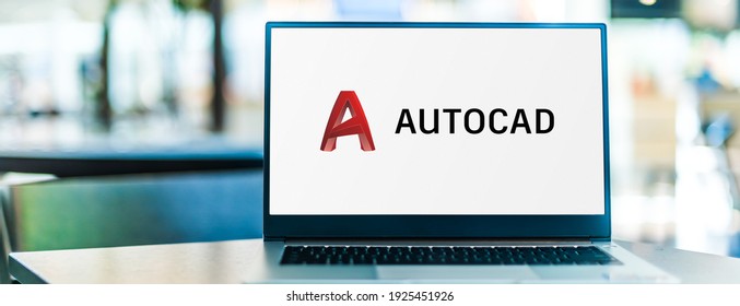 POZNAN, POL - SEP 23, 2020: Laptop computer displaying logo of AutoCAD, a commercial computer-aided design (CAD) and drafting software application, developed and marketed by Autodesk