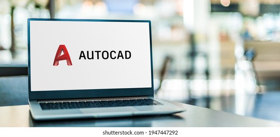 POZNAN, POL - SEP 23, 2020: Laptop computer displaying logo of AutoCAD, a commercial computer-aided design (CAD) and drafting software application, developed and marketed by Autodesk