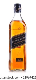 POZNAN, POL - SEP 27, 2018: Bottle of Johnnie Walker, the most widely distributed brand of blended Scotch whisky in the world with sales of over 130 million bottles a year.