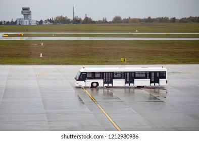 
Poznan / Poland - 10.25.2018: Shuttle Bus On The Airport Apron Area.