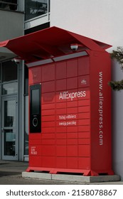 Poznan, Poland. 19 May 2022: Aliexpress Parcel Post, A Chinese Sales Site, Was Launched In 2010 As A Platform Dedicated Solely To Retail Sales. AliExpress Red Locker, Called Packageshop