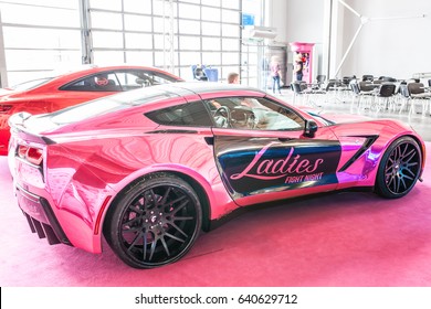 Poznan, Poland, April 06-09, 2017: MOTOR SHOW, International Car Fair: Ladies Fight Night Chevrolet Corvette Bachelorette Party