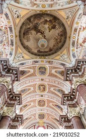 POZNAN, POLAND - AUGUST 04, 2014: Magnificent Mural Painting With Biblical Motifs On The Ceiling Of Collegiate Basilica Of Our Lady Of Perpetual Help, St. Mary Magdalene And St. Stanislaw Bishop