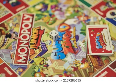 POZNAN, POLAND - Dec 06, 2021: A Closeup Of A Monopoly Junior Super Zings Board Game