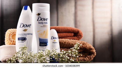 POZNAN, POLAND - DEC 7, 2017: Dove Products, A Personal Care Brand, Owned By Unilever And Sold In More Than 80 Countries