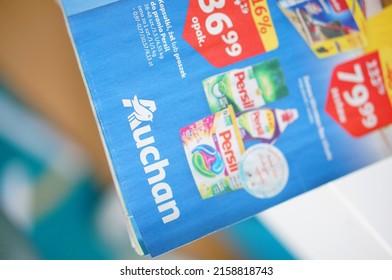 POZNAN, POLAND - Feb 16, 2022: A Closeup Of An Auchan Supermarket Brochure