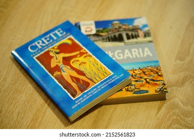 POZNAN, POLAND - Feb 19, 2022: A Crete And Bulgaria Travel Guides Laying On A Table 