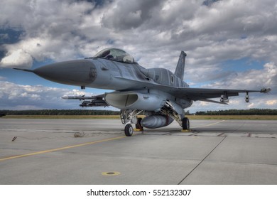 POZNAN, POLAND - JULY 11, 2015:F-16 Fighting Falcon is a single-engine multirole fighter aircraft originally developed by General Dynamics. Polish air force.