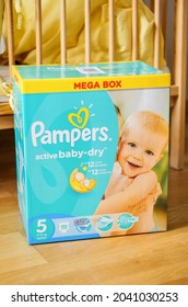 POZNAN, POLAND - Jun 23, 2016: A Box Of Pampers Active Baby Dry Diapers 