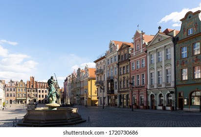 Poznan, Poland - March 14, 2020: Sunny day at Old Market square. Poznan. Poland