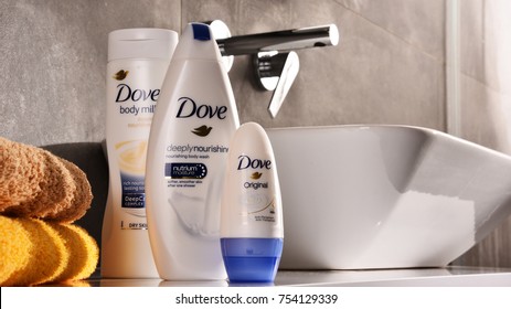 POZNAN, POLAND - NOV 10, 2017: Dove Products, A Personal Care Brand, Owned By Unilever And Sold In More Than 80 Countries