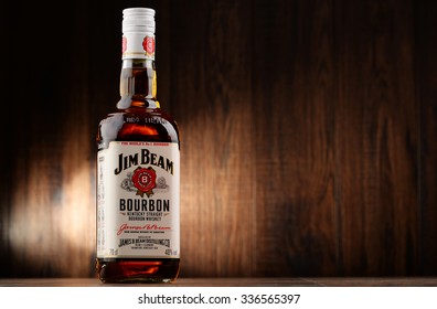 POZNAN, POLAND - NOVEMBER 4, 2015: Jim Beam is one of best selling brands of bourbon in the world, produced by Beam Inc. in Clermont, Kentucky.