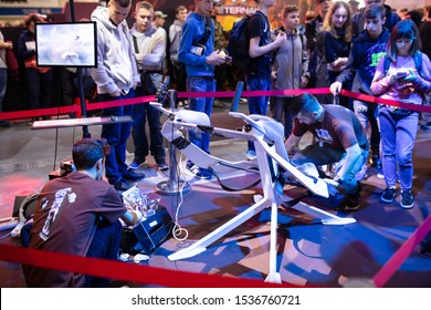 POZNAN, POLAND - October, 19th 2019: VR Flight Simulator Prepared At PGA2019. PGA2019 Is A Computer Games And Entertainment Event Organized In Polish City Of Poznan