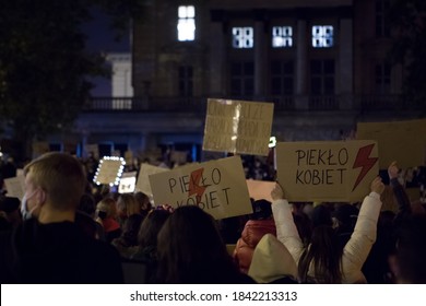 Poznan, POLAND - October 27, 2020: Protest Against Poland`s Abortion Laws. Women Strike And Protest Over Government Proposal To Tighten Abortion Law.