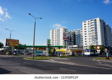 POZNAN, POLAND - Sep 02, 2015: A BP Gas Station And Apartment Building On The Rataje Area