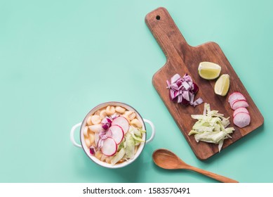 Pozole Red Typical Mexican Food Top View