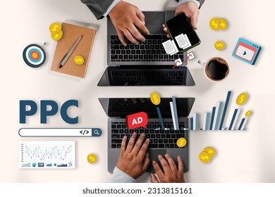 PPC (Pay Per Click) concept A businessman working on the concept of PPC marketing and online SEO optimization analysis