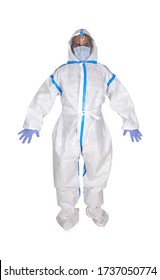 PPE Personal Protective Equipment For Airborne Contaminants.Complete Protection Kit Full Body Medical Coverall Suit, Facial Shield, Respirator Mask N95 Ffp3, Gloves, Shoe Covers, Plastic Googles.