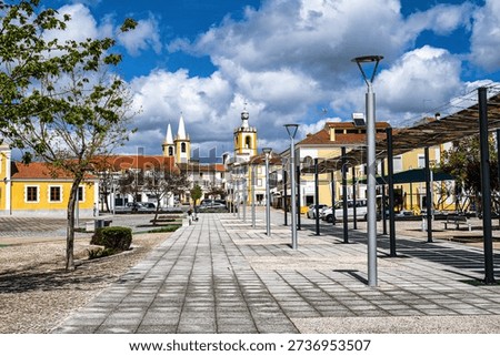 Praca da Republica, Square of the Republic. A public recreation space in the town center of Nisa in Portugal, Europe