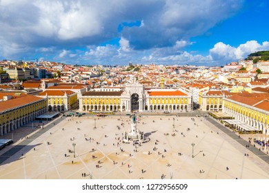 Praca do Comercio (Commerce square) and statue of King Jose I in Lisbon in a beautiful summer day, Portugal 