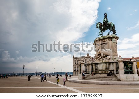 Praca do Comercio and Statue of King Jose I in Lisbon, Portugal